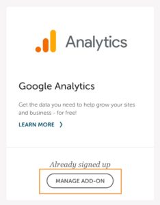 Select Manage Add-On under Analytics.