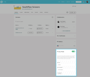 Site overview privacy mode card.