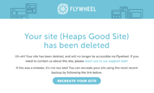 Site deletion email from Flywheel. 