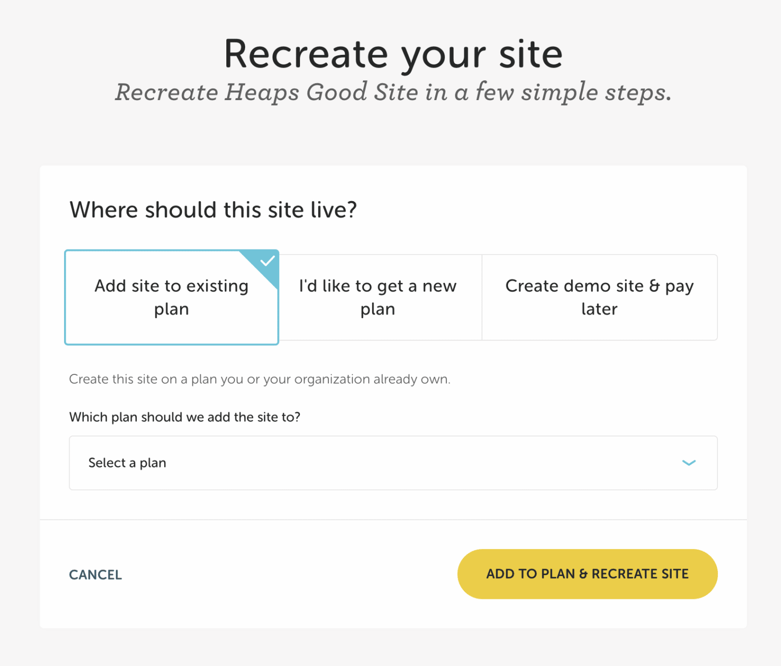 Flywheel | Recreate a deleted site